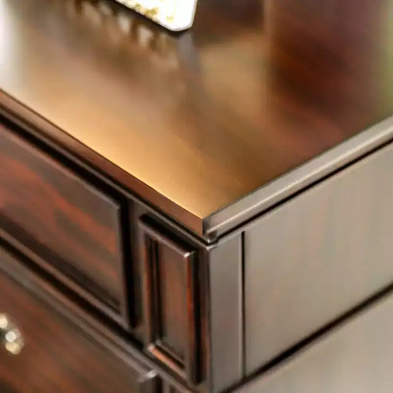 3-Drawer Nightstand with Bun Feet Brown Wood Veneer