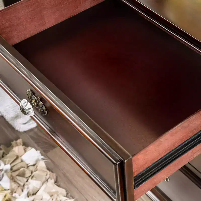 3-Drawer Nightstand with Bun Feet Brown Wood Veneer