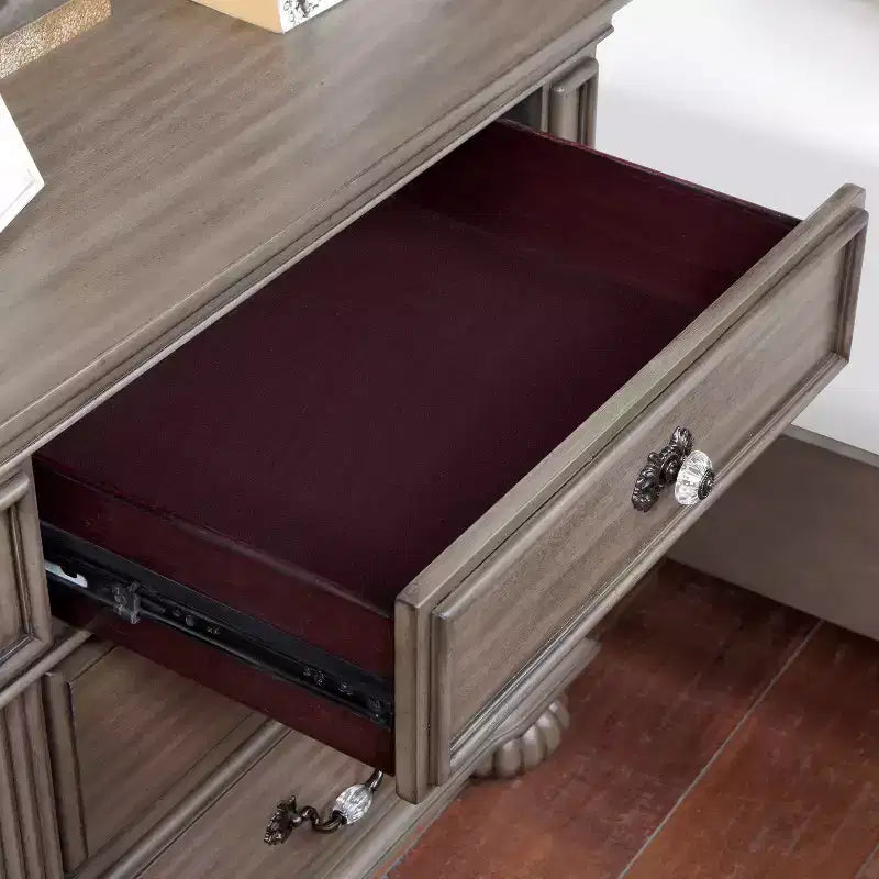 3-Drawer Nightstand with Bun Feet Brown Wood Veneer