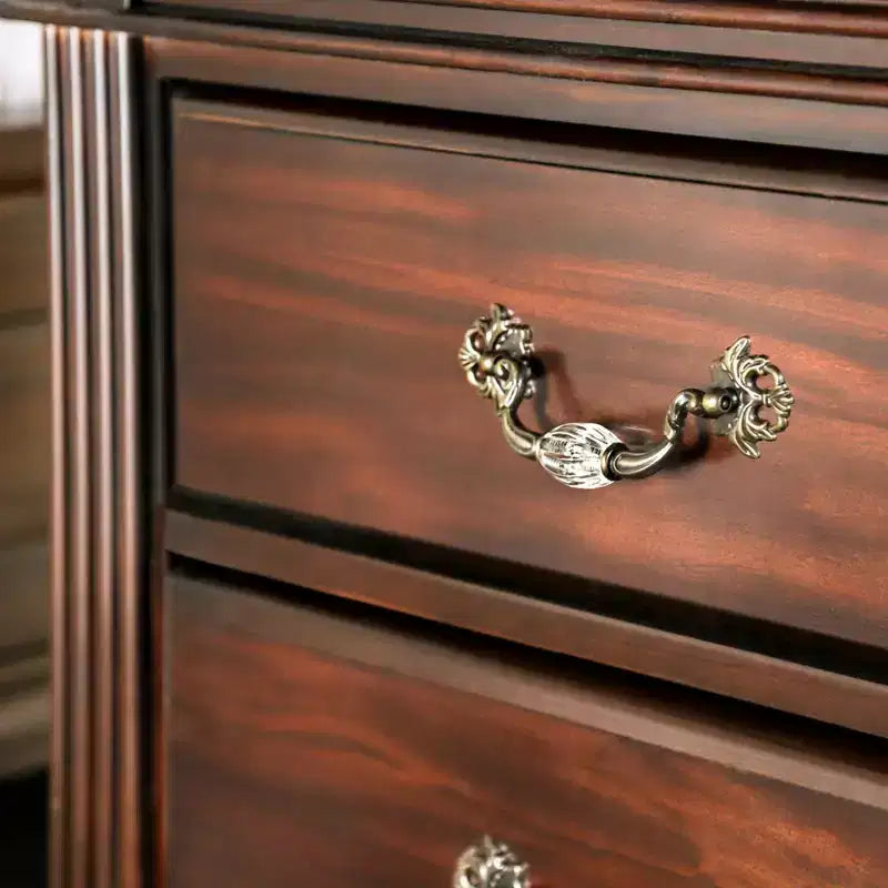 3-Drawer Nightstand with Bun Feet Brown Wood Veneer