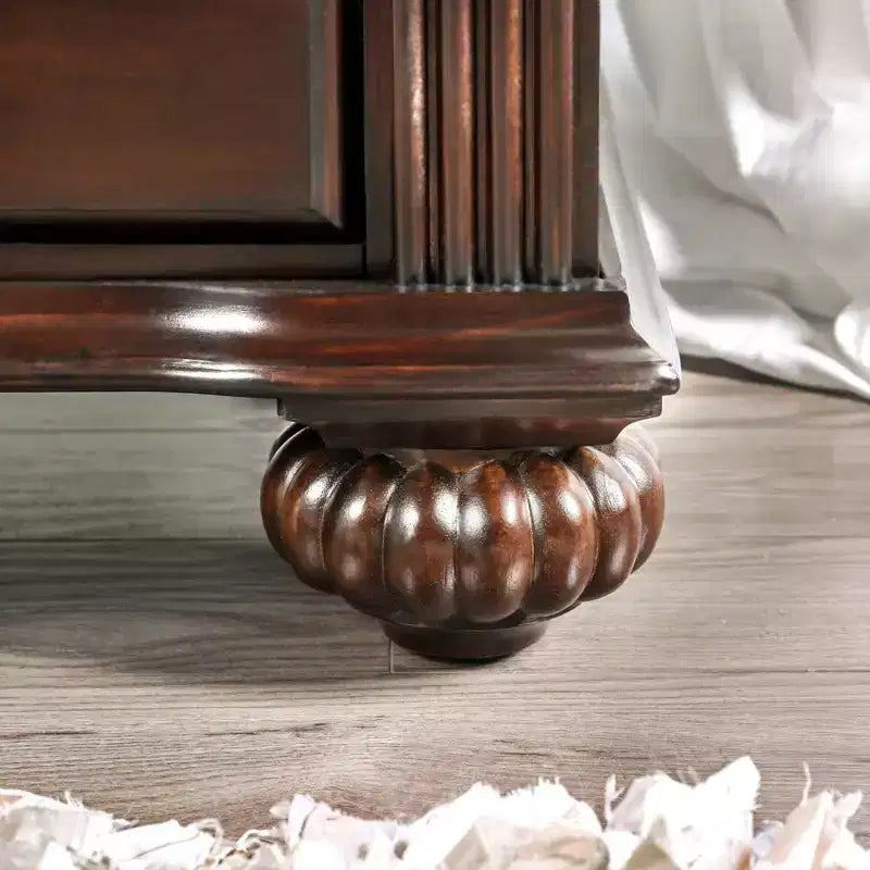 3-Drawer Nightstand with Bun Feet Brown Wood Veneer