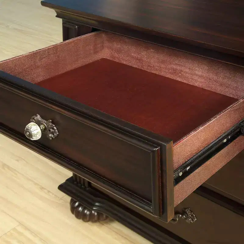 3-Drawer Nightstand with Bun Feet Brown Wood Veneer