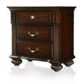 3-Drawer Nightstand with Bun Feet Brown Wood Veneer