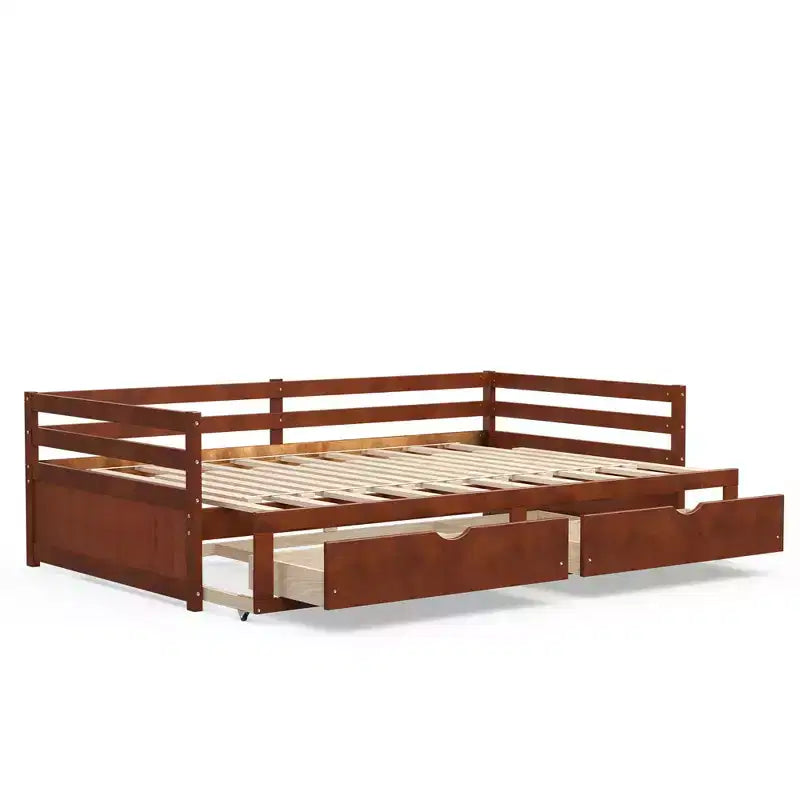 Twin to King Extendable Daybed with 2 Drawers Wooden Sofa Bed White/Cherry