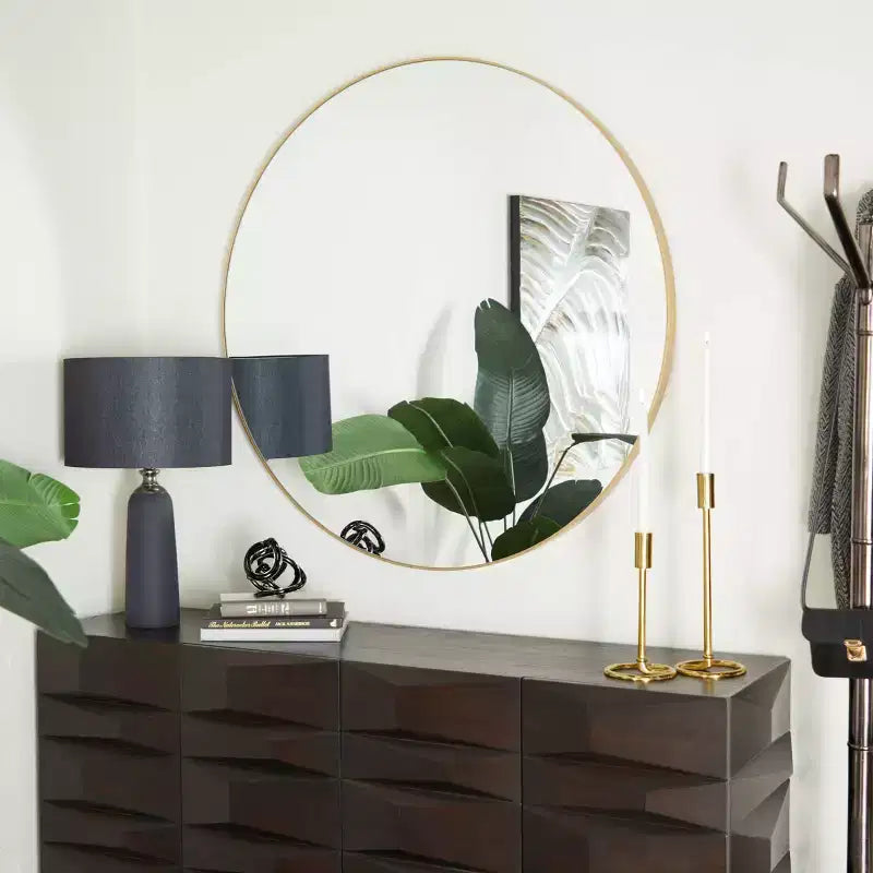 42" Wood Round Wall Mirror with Thin Frame