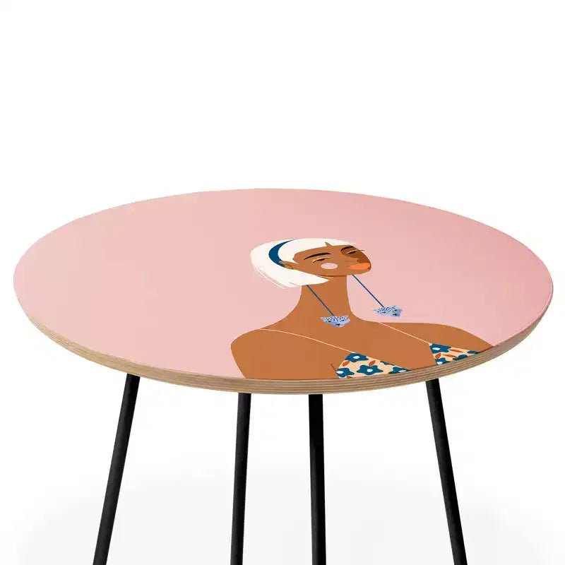 Cheetah Print Round Side Table Multicolor Birch Top Black Steel Frame