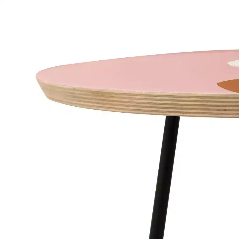 Cheetah Print Round Side Table Multicolor Birch Top Black Steel Frame