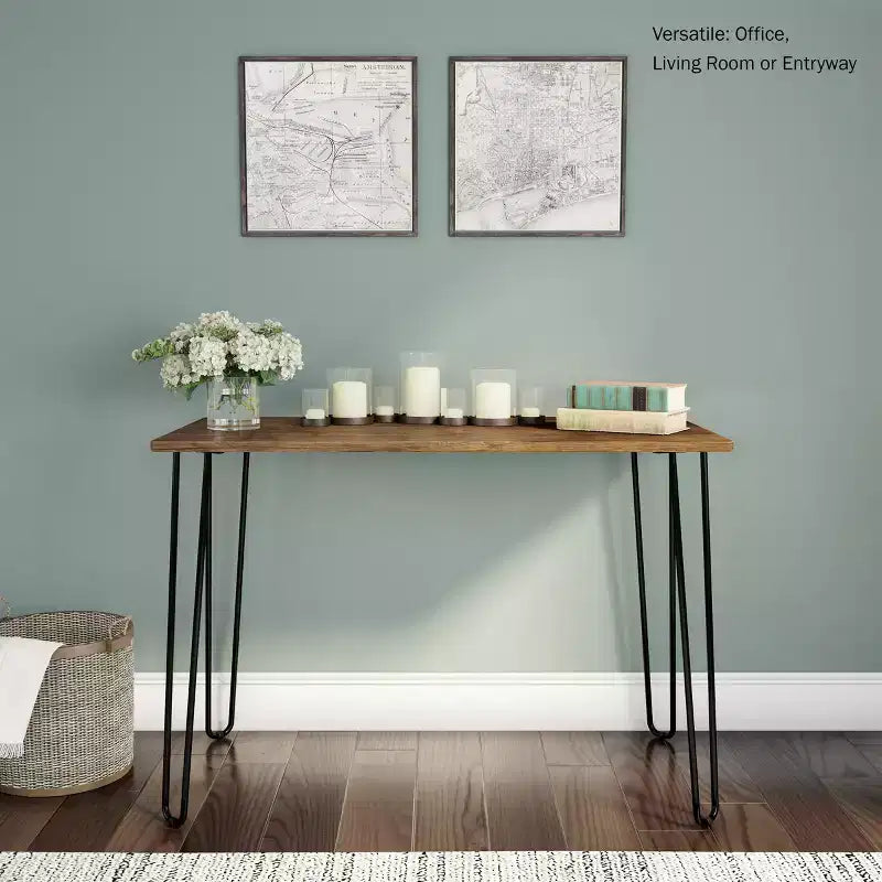 Modern Industrial Desk with Hairpin Legs Woodgrain-Look and Steel Accent