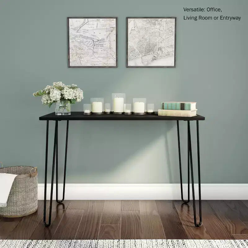 Modern Industrial Desk with Hairpin Legs Woodgrain-Look and Steel Accent