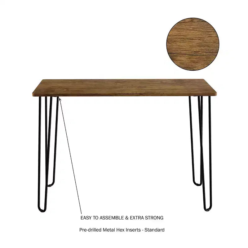 Modern Industrial Desk with Hairpin Legs Woodgrain-Look and Steel Accent