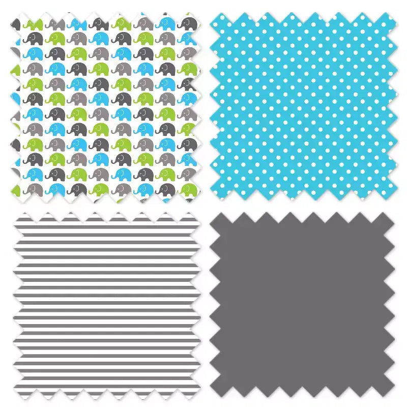 Elephants Aqua/Lime/Gray Kids Laundry Hamper with Wooden Frame