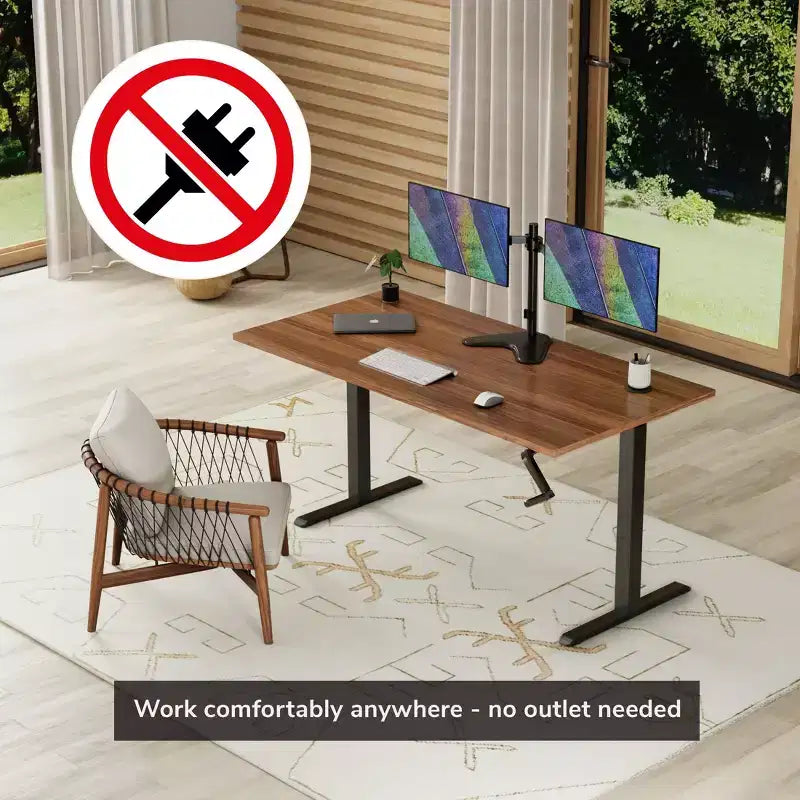 44 to 64" Wide Manual Hand Crank Standing Desk Height Adjustable Frame Black