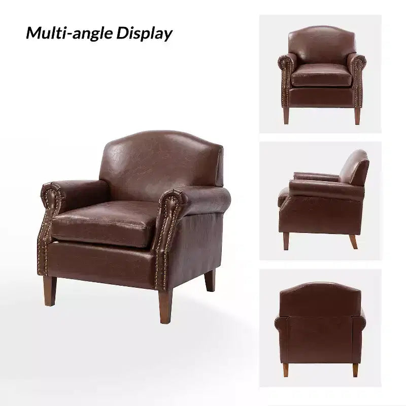 Set of 2 Transitional Vegan Leather Armchair with Nailhead Trim