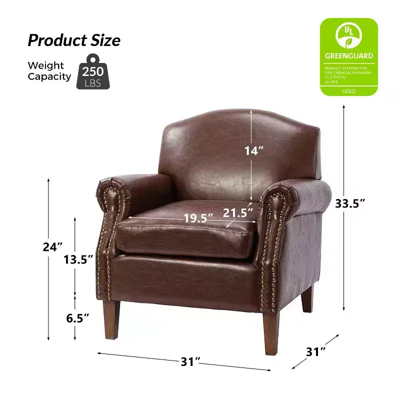 Set of 2 Transitional Vegan Leather Armchair with Nailhead Trim