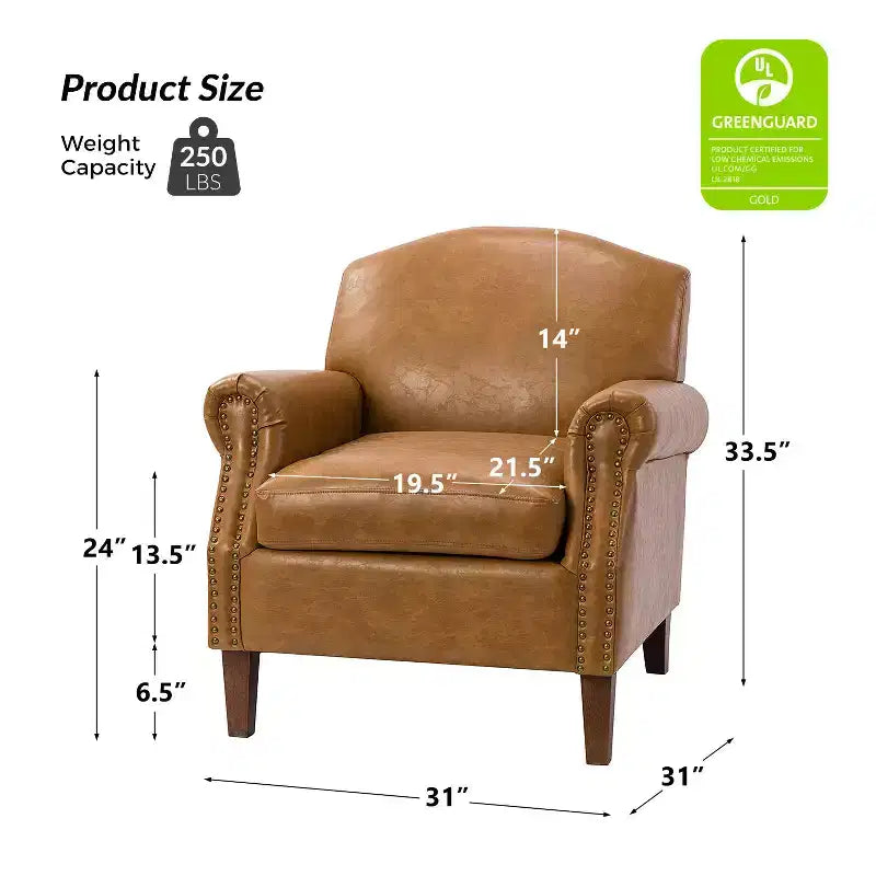 Set of 2 Transitional Vegan Leather Armchair with Nailhead Trim
