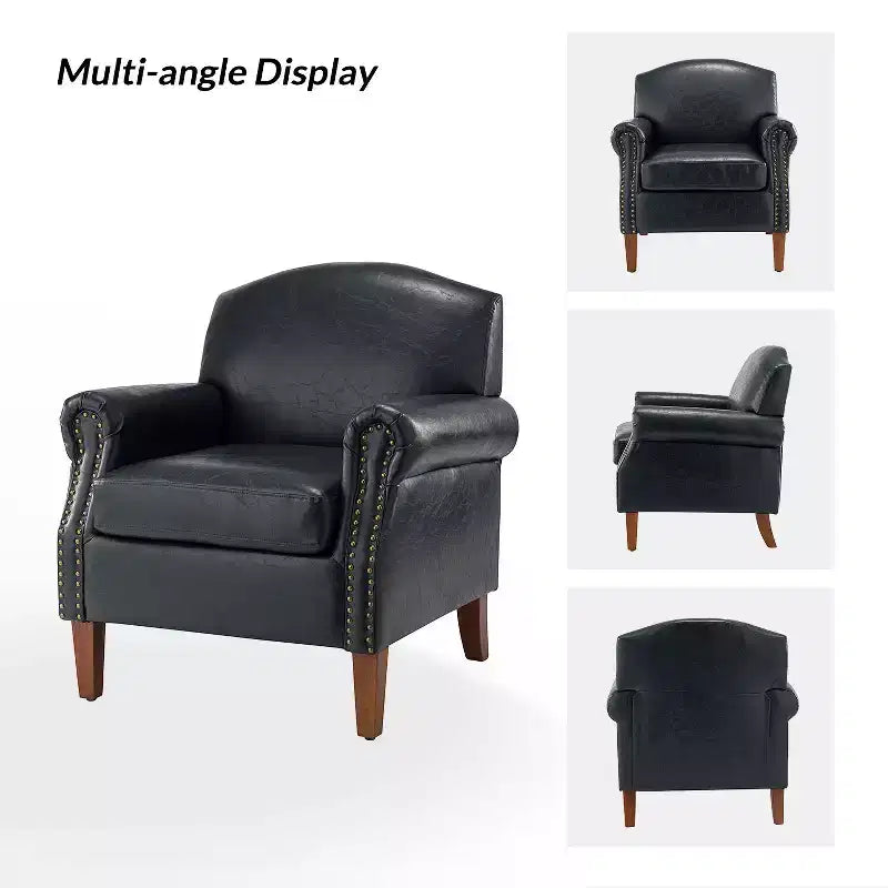 Set of 2 Transitional Vegan Leather Armchair with Nailhead Trim