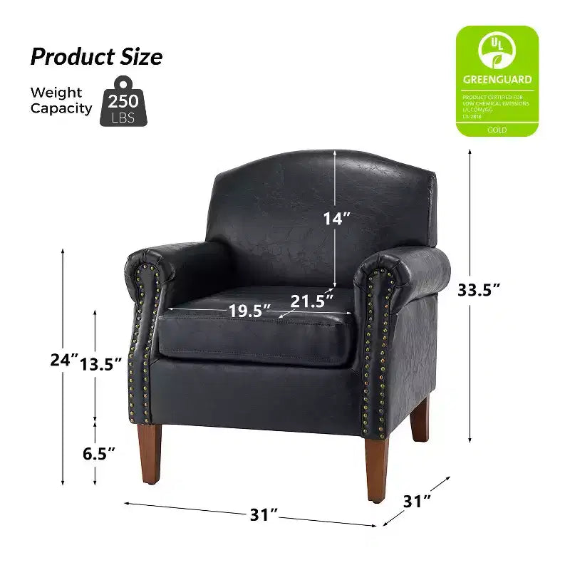 Set of 2 Transitional Vegan Leather Armchair with Nailhead Trim