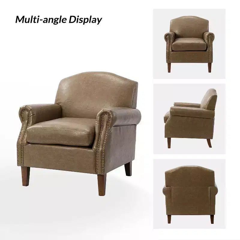 Set of 2 Transitional Vegan Leather Armchair with Nailhead Trim