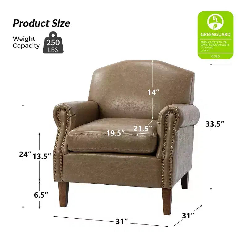 Set of 2 Transitional Vegan Leather Armchair with Nailhead Trim