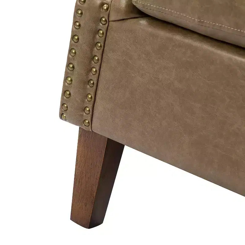 Set of 2 Transitional Vegan Leather Armchair with Nailhead Trim