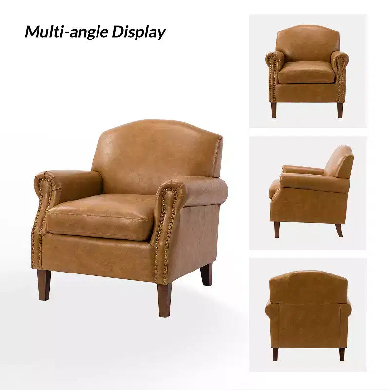 Set of 2 Transitional Vegan Leather Armchair with Nailhead Trim