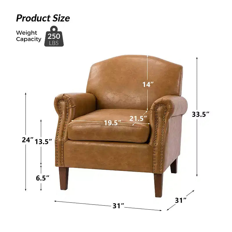 Set of 2 Transitional Vegan Leather Armchair with Nailhead Trim