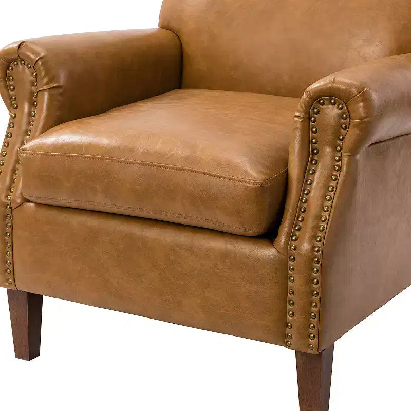 Set of 2 Transitional Vegan Leather Armchair with Nailhead Trim