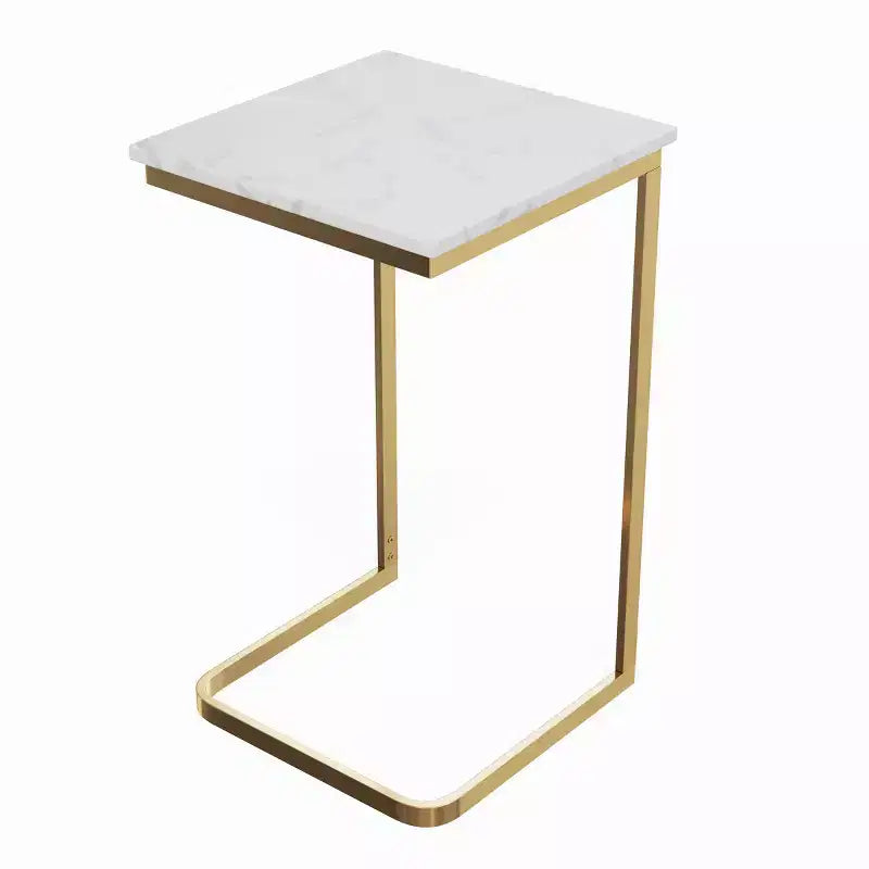 C-Shaped End Table Real Marble Top with Gold Iron Frame