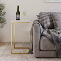 C-Shaped End Table Real Marble Top with Gold Iron Frame