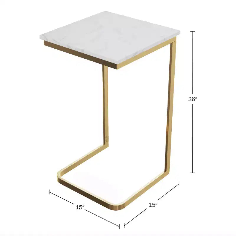 C-Shaped End Table Real Marble Top with Gold Iron Frame