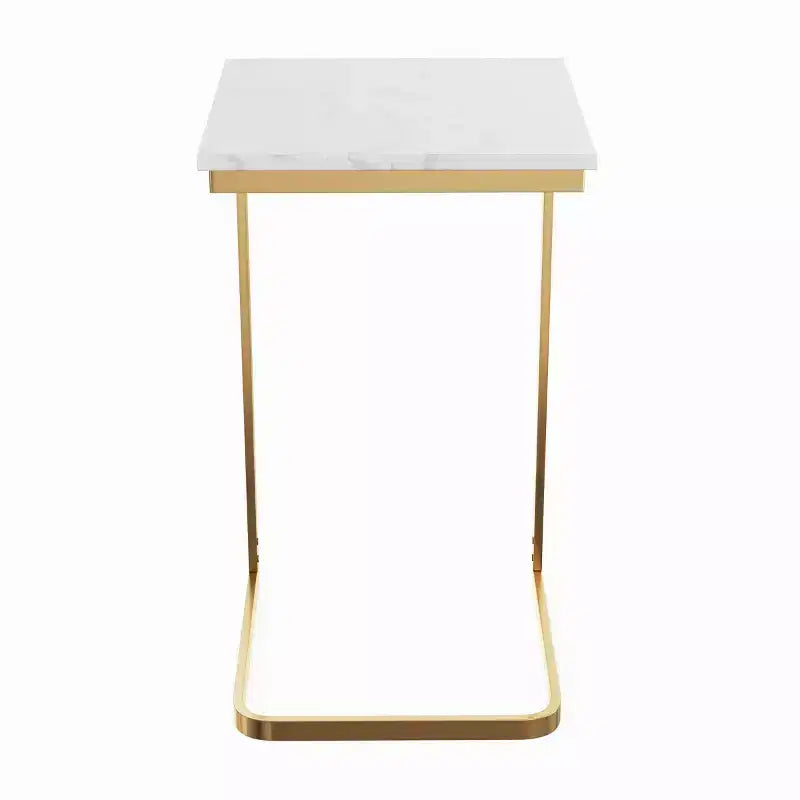 C-Shaped End Table Real Marble Top with Gold Iron Frame