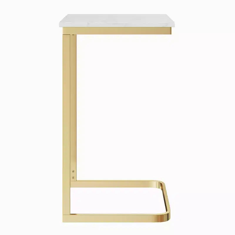 C-Shaped End Table Real Marble Top with Gold Iron Frame