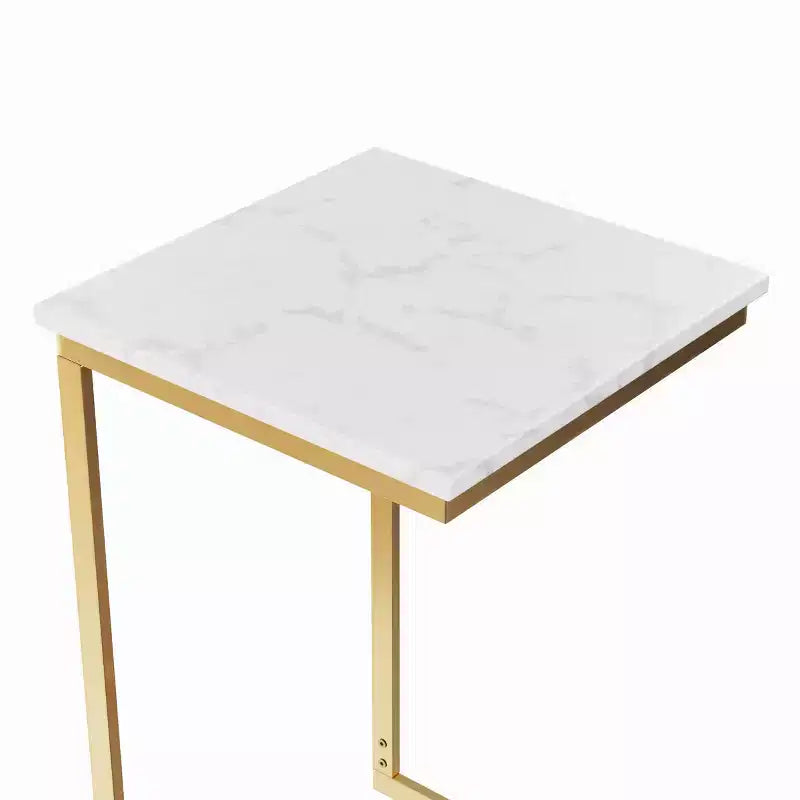 C-Shaped End Table Real Marble Top with Gold Iron Frame