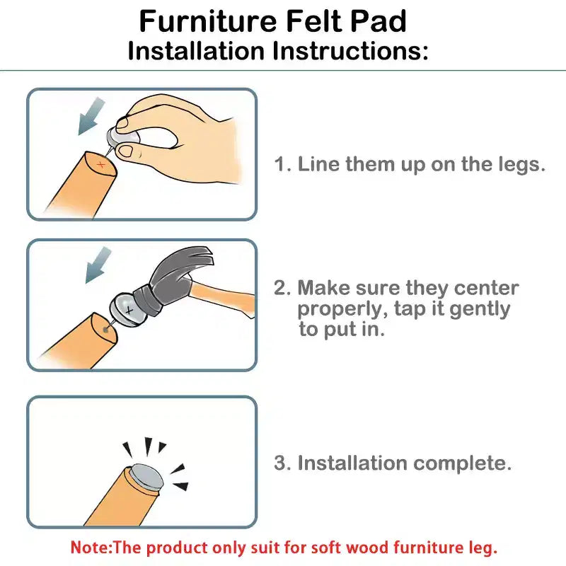 Nail-On Felt Furniture Leg Floor Pads 27mm Pack of 30