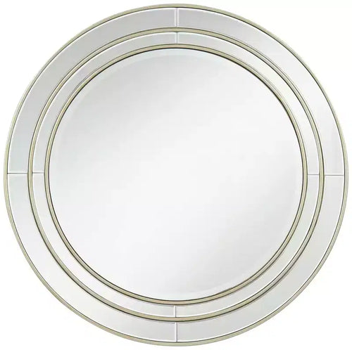 Noble Park San Simeon Round Vanity Decorative Wall Mirror Modern Beveled Glass Matte Champagne Frame 31 3/4 Wide for Bathroom Bedroom House Entryway