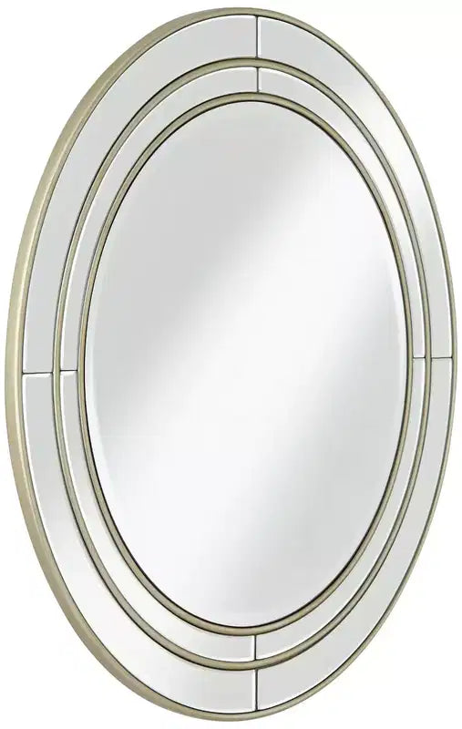 31 3/4" Round Vanity Decorative Wall Mirror Beveled Glass Matte Champagne Frame