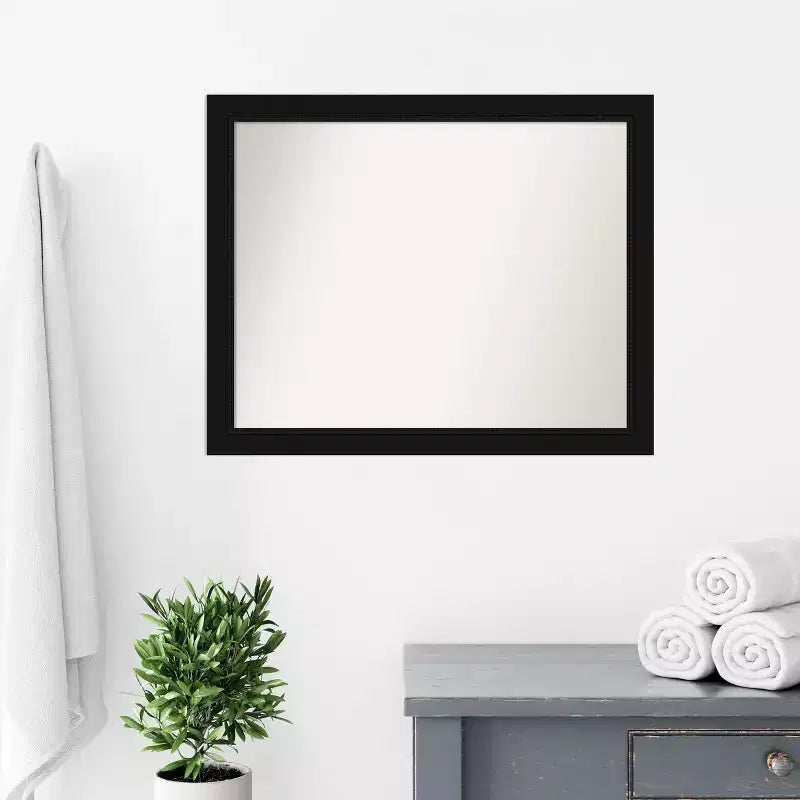 Non-Beveled Bathroom Wall Mirror Satin Black Frame