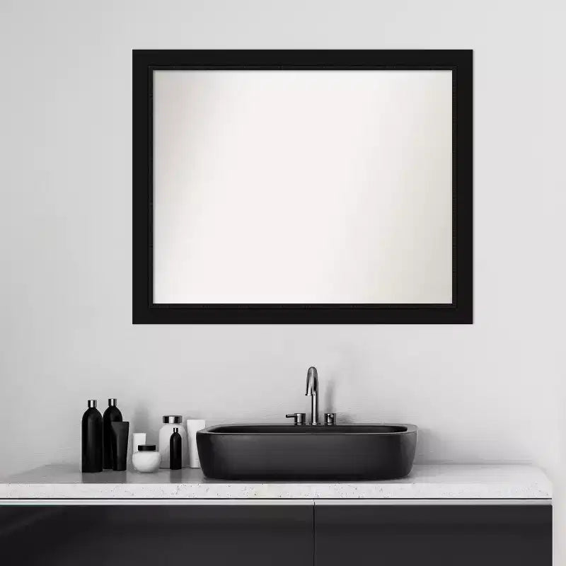 Non-Beveled Bathroom Wall Mirror Satin Black Frame