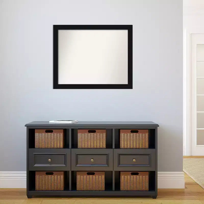 Non-Beveled Bathroom Wall Mirror Satin Black Frame