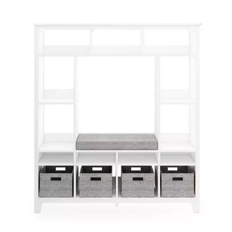 Kids' Storage Shelf Wooden Bookshelf and Toy Organizer with Reading Bench and Fabric Bins