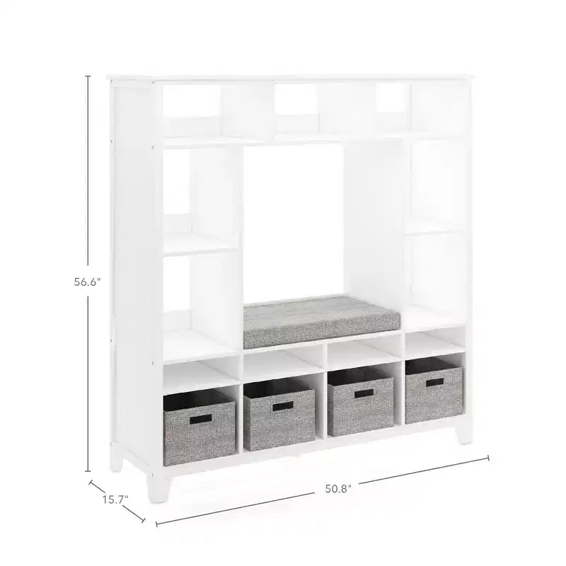 Kids' Storage Shelf Wooden Bookshelf and Toy Organizer with Reading Bench and Fabric Bins