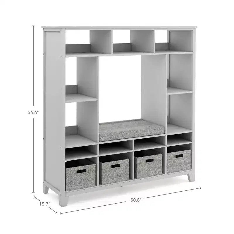 Kids' Storage Shelf Wooden Bookshelf and Toy Organizer with Reading Bench and Fabric Bins