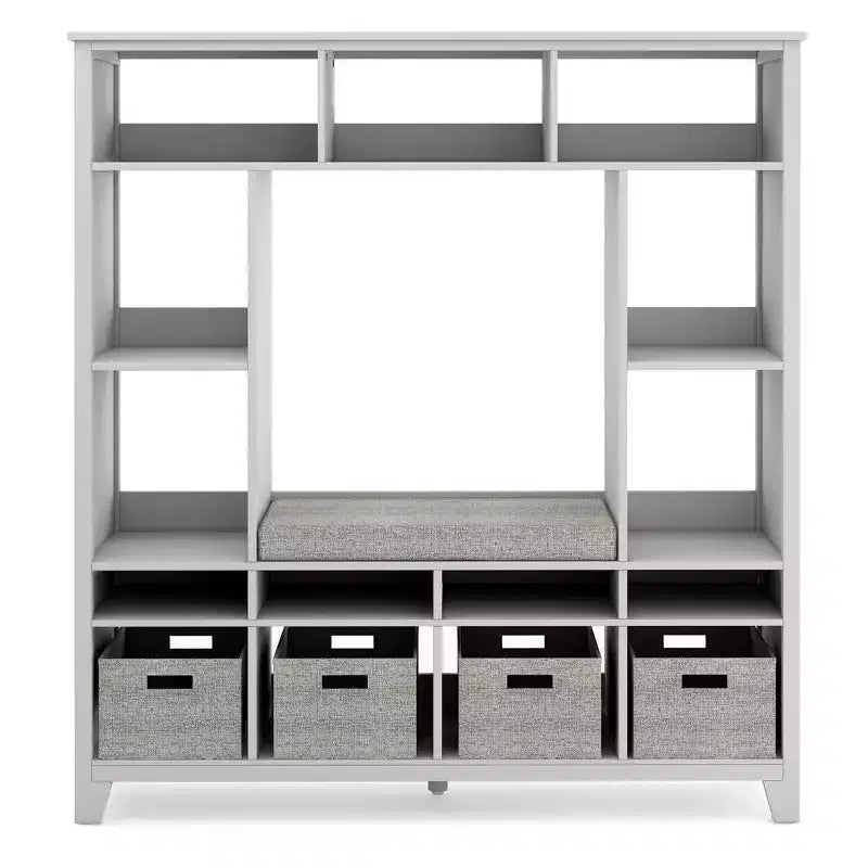 Kids' Storage Shelf Wooden Bookshelf and Toy Organizer with Reading Bench and Fabric Bins