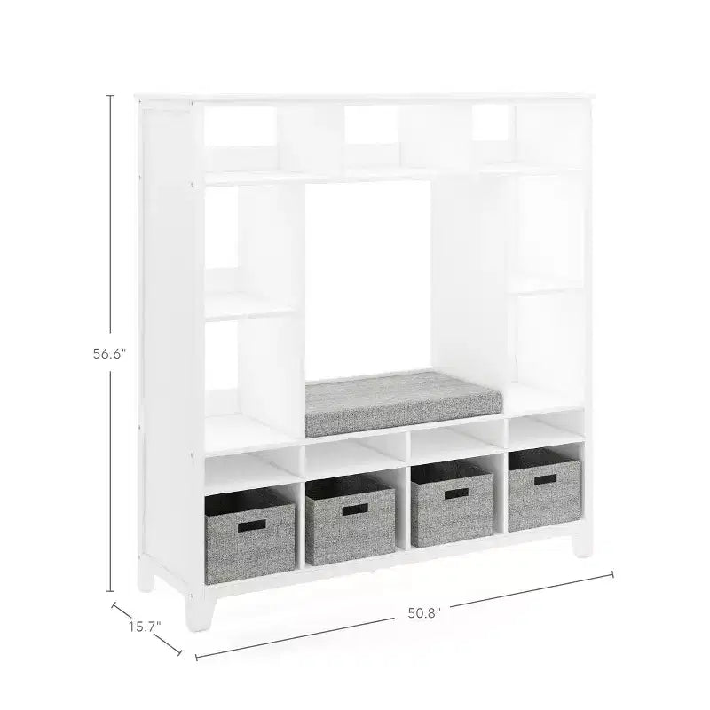 Kids' Storage Shelf Wooden Bookshelf and Toy Organizer with Reading Bench and Fabric Bins