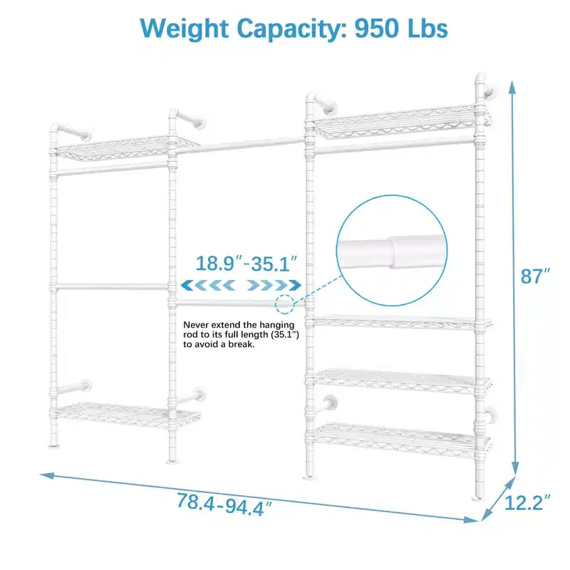 Industrial Pipe Wall Mounted Clothing Rack Walk-in Closet System
