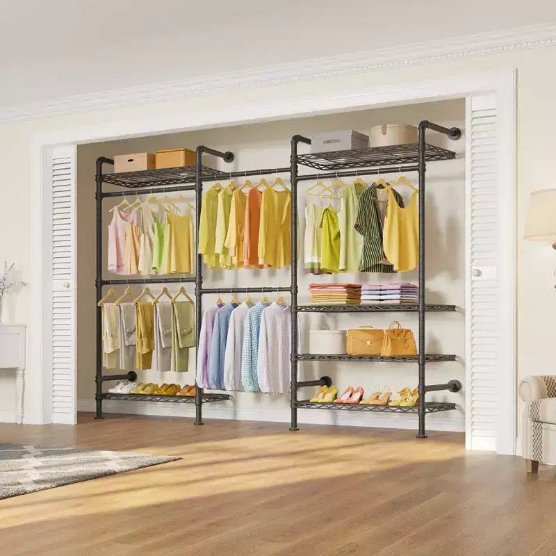 Industrial Pipe Wall Mounted Clothing Rack Walk-in Closet System