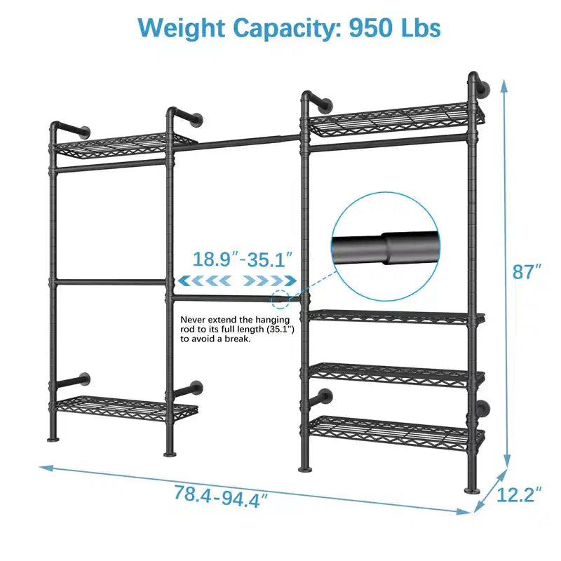 Industrial Pipe Wall Mounted Clothing Rack Walk-in Closet System