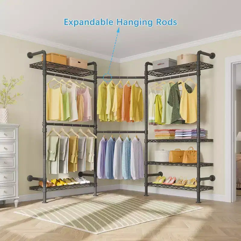 Industrial Pipe Wall Mounted Clothing Rack Walk-in Closet System