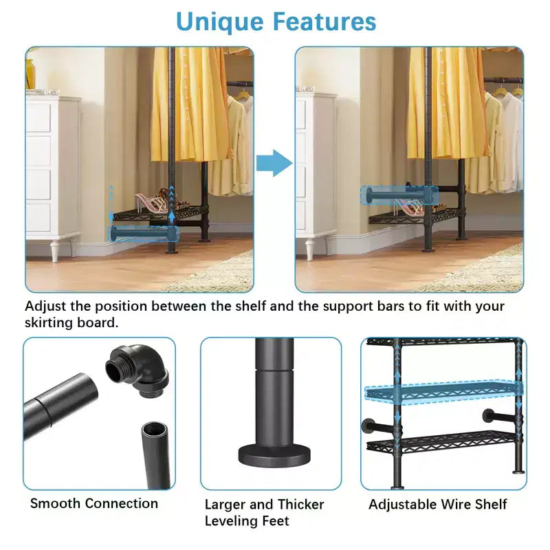 Industrial Pipe Wall Mounted Clothing Rack Walk-in Closet System
