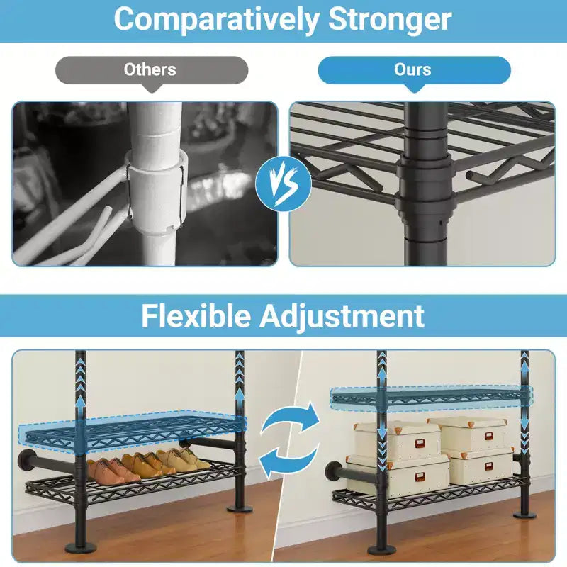 Industrial Pipe Wall Mounted Clothing Rack Walk-in Closet System